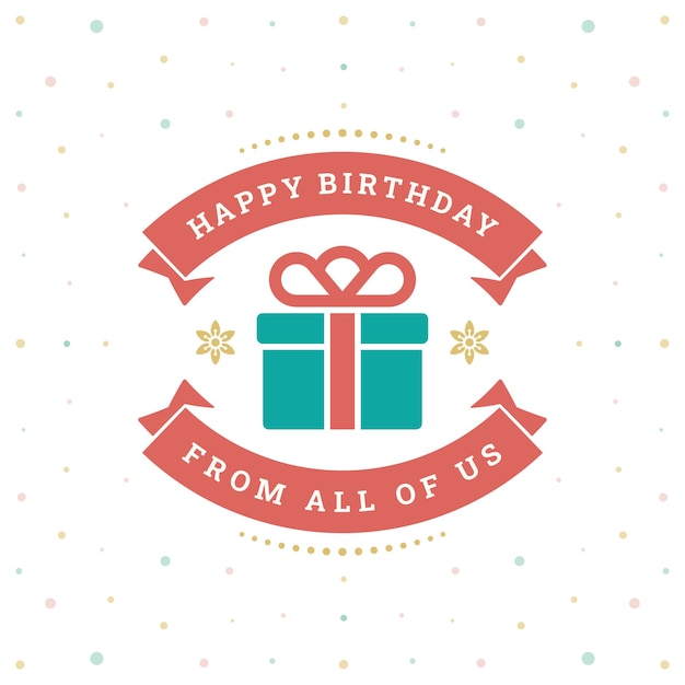 Birthday gift box ribbon vintage greeting social media post template vector flat illustration