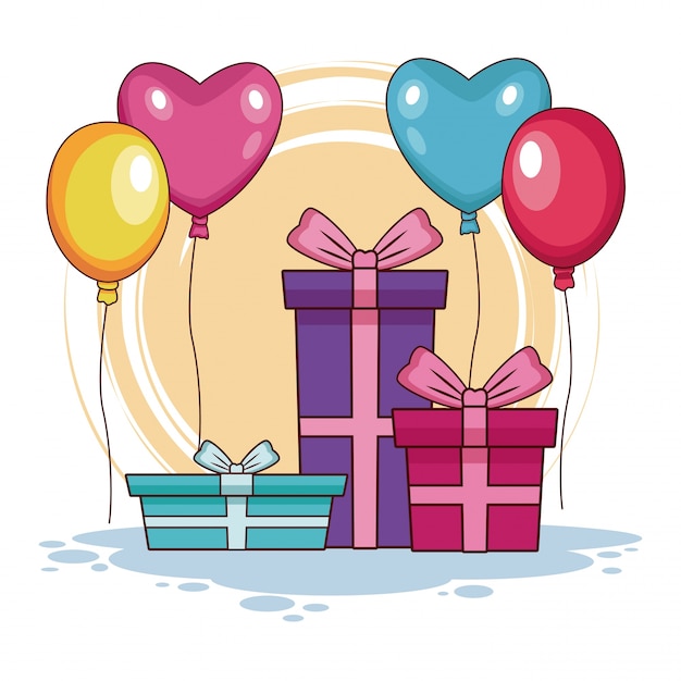 Vector birthday gifts and balloons