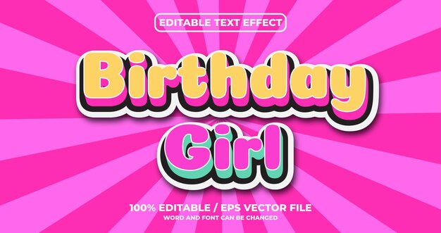 Birthday girl editable text effect