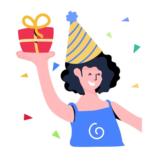 Birthday girl flat sticker icon, editable design