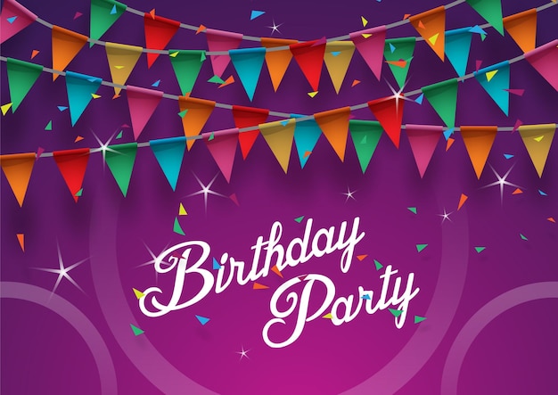 Birthday greeting card. Happy birthday, banner. Colorful confetti and calligraphy lettering.