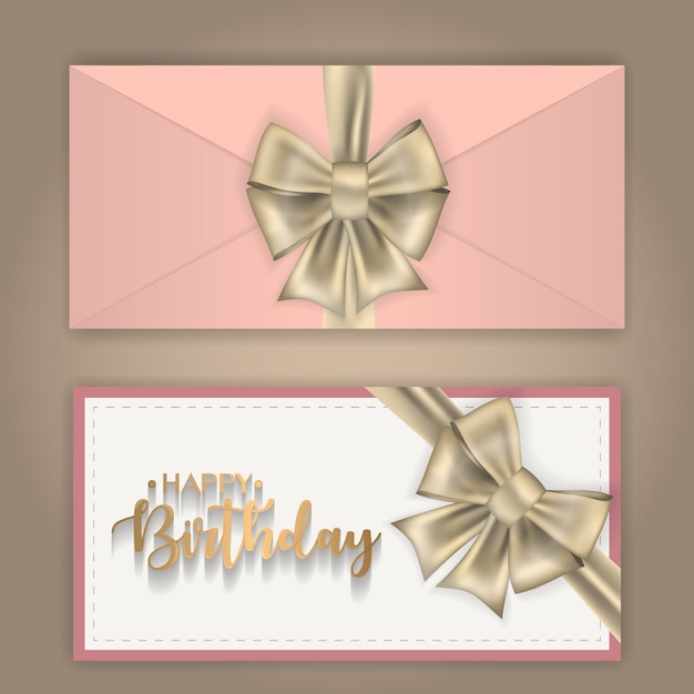 Birthday greeting envelope decorated with bow and ribbon.