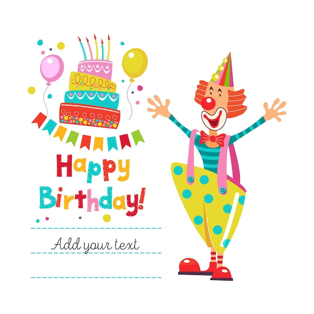 Birthday greeting illustration.Funny clown