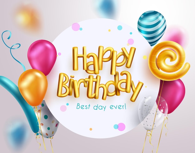 Birthday greeting vector template design. Happy birthday 3d text in circle empty space.