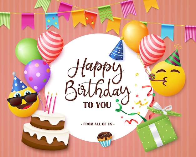 Birthday greeting vector template design Happy birthday to you text with colorful celebrating