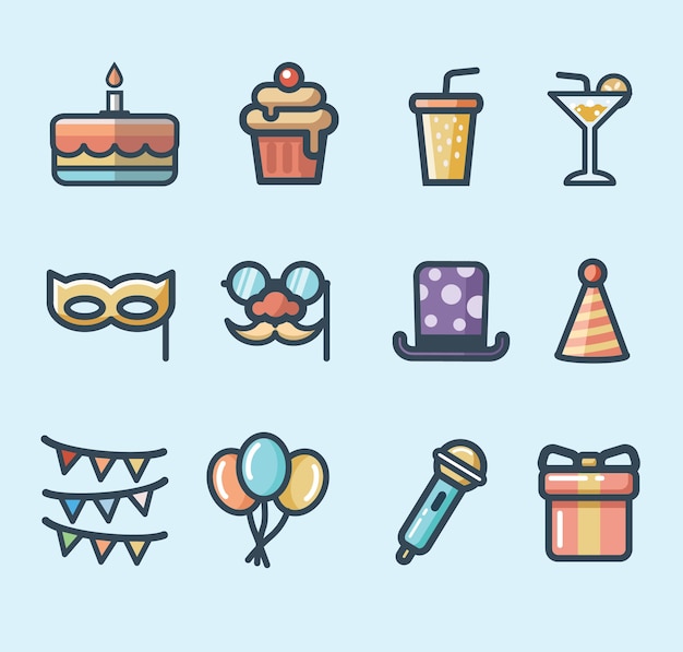 birthday icon vector set