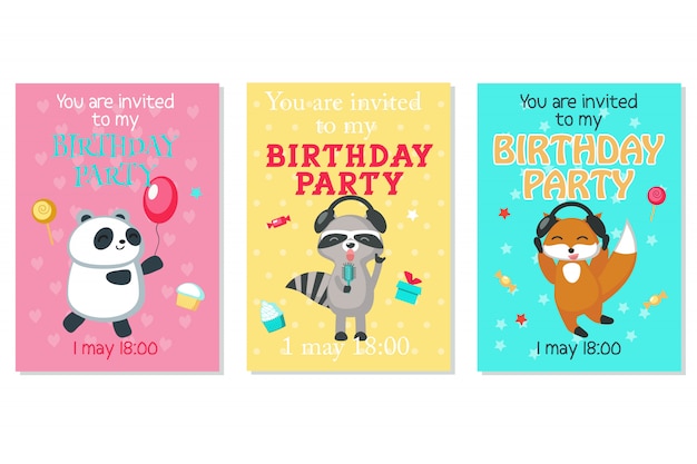  birthday invitation cards with cute animals