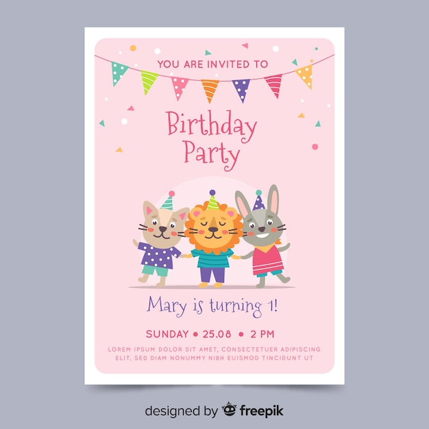 Birthday invitation template in flat style