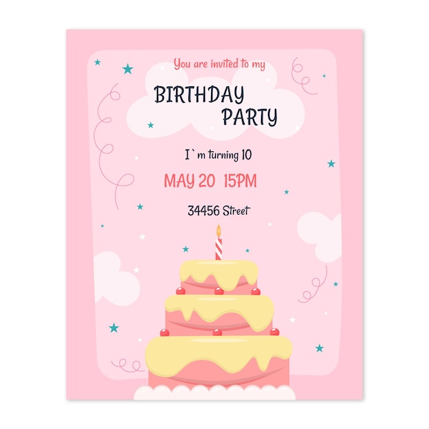 Birthday invitation with cake and candle Party Vector illustration