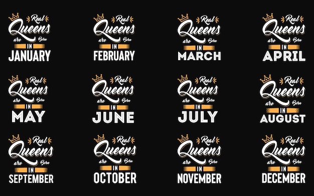 Birthday month Typography design bundle For sticker gift card tshirt mug print