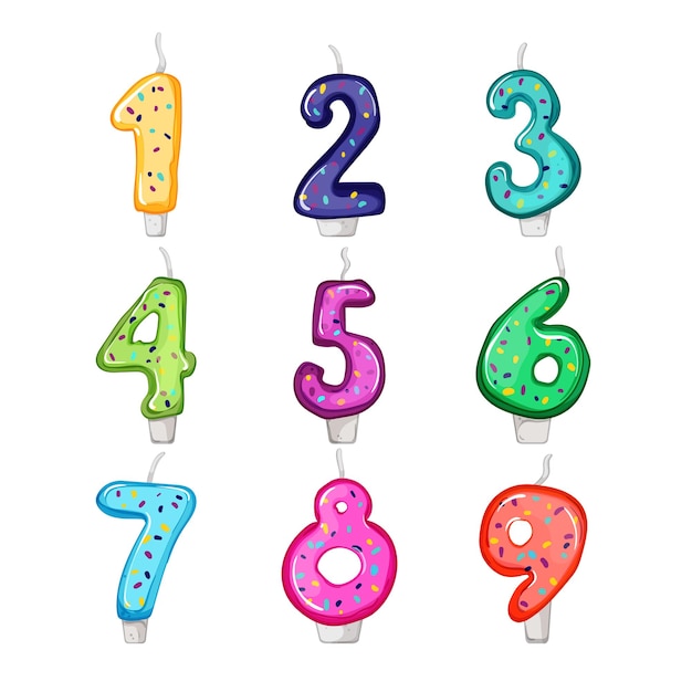 Birthday number candle set cartoon vector illustration