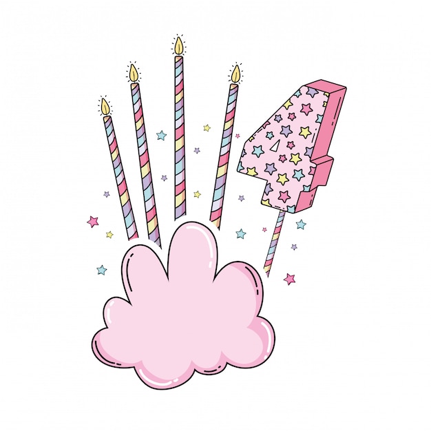 Birthday number four with clouds and candles