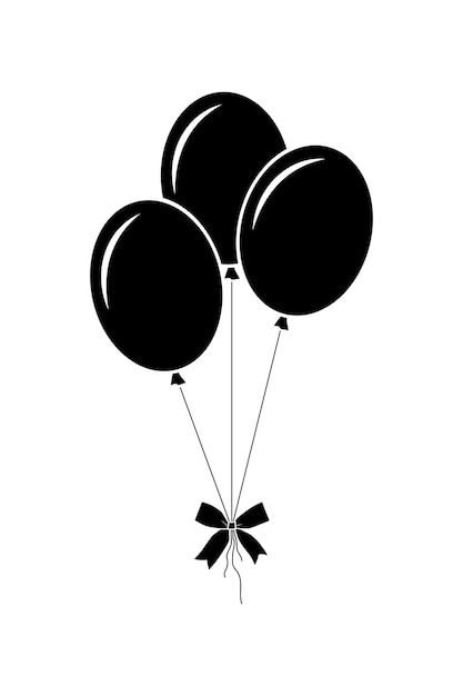 Birthday party balloons bunch of three oval shape balloons decorative element black vector illustration