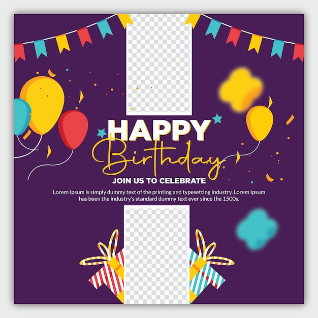 Birthday party celebration square flyer social media post template design