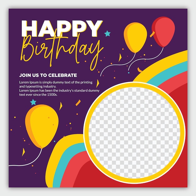 Birthday party celebration square flyer social media post template design