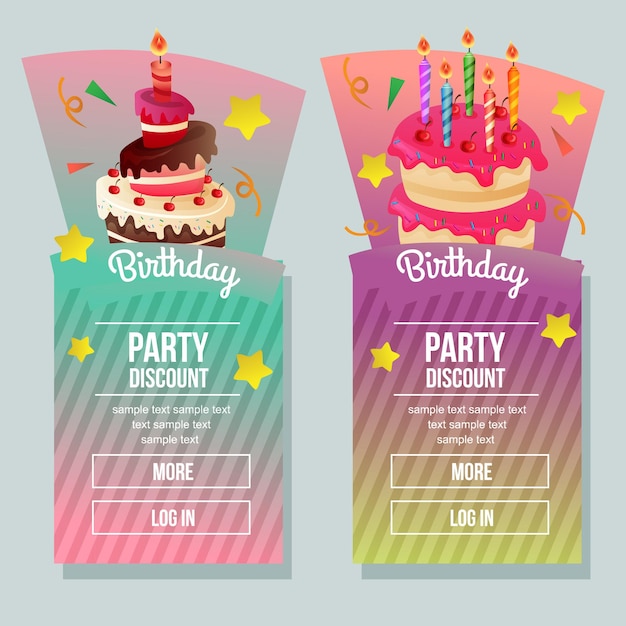 Birthday party discount banner with tower cake