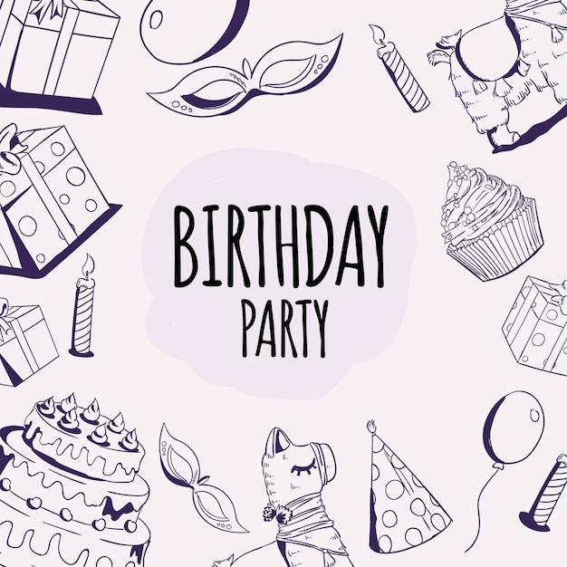 Birthday Party Fun Element Hand drawn Doodle Vector Illustration