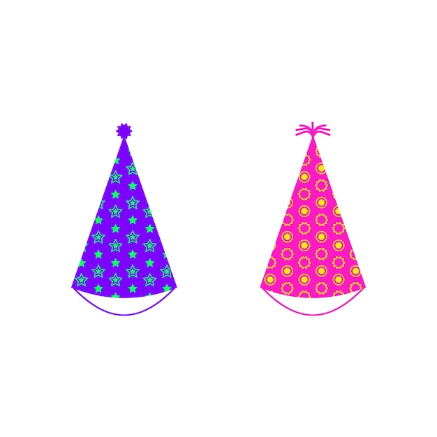 Birthday party hats set isolated on white background Cartoon paper caps with stars ellipses