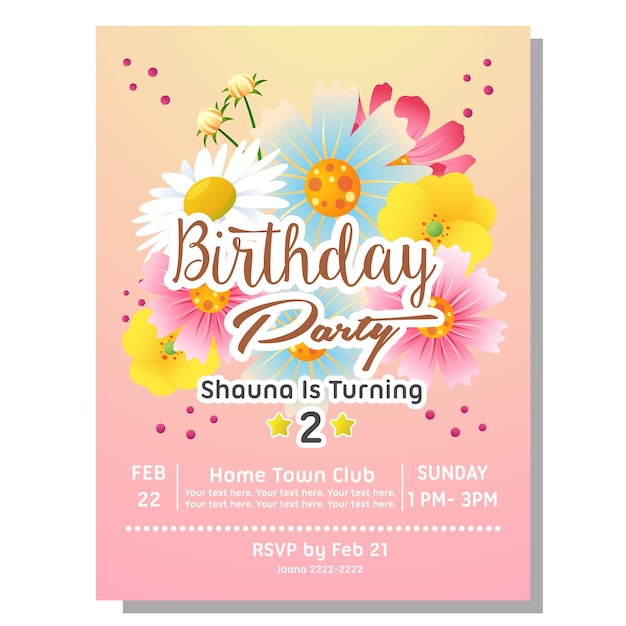 birthday party invitation card with flower