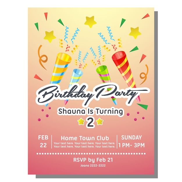 birthday party invitation card with party trumpet