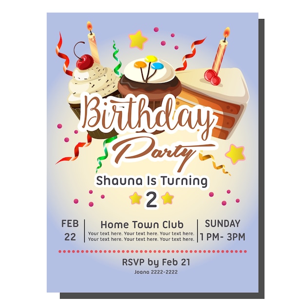 birthday party invitation card with sweet treats