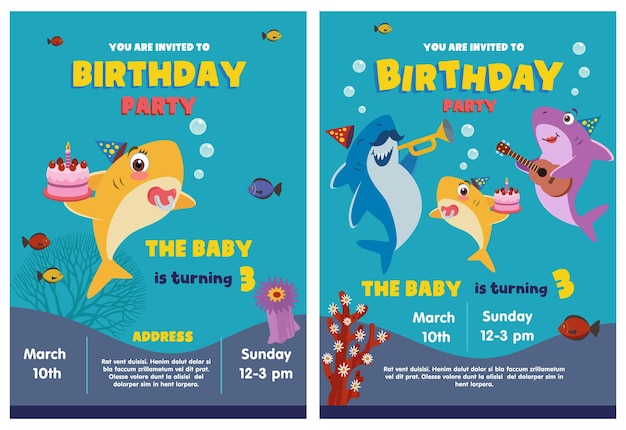 birthday party invitation of a shark family