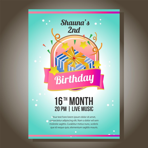 birthday party invitation theme with cute gift box