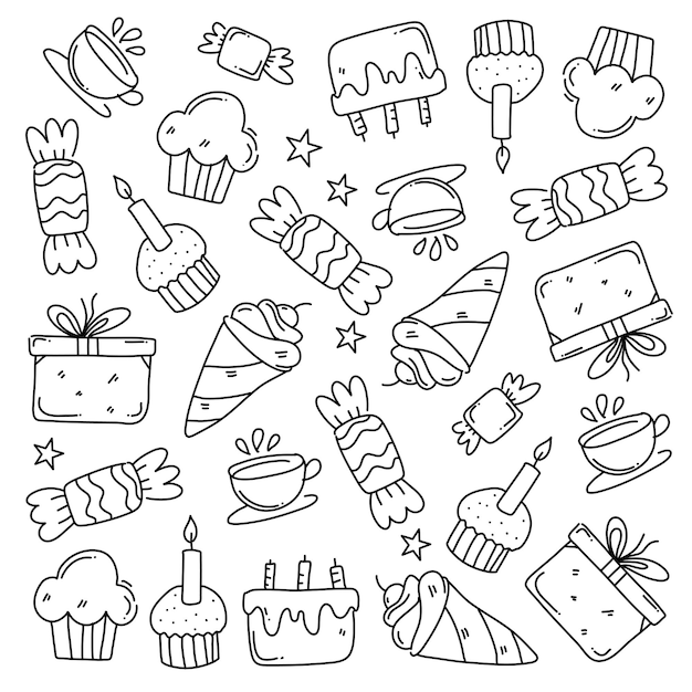 Birthday party set with line style vector design