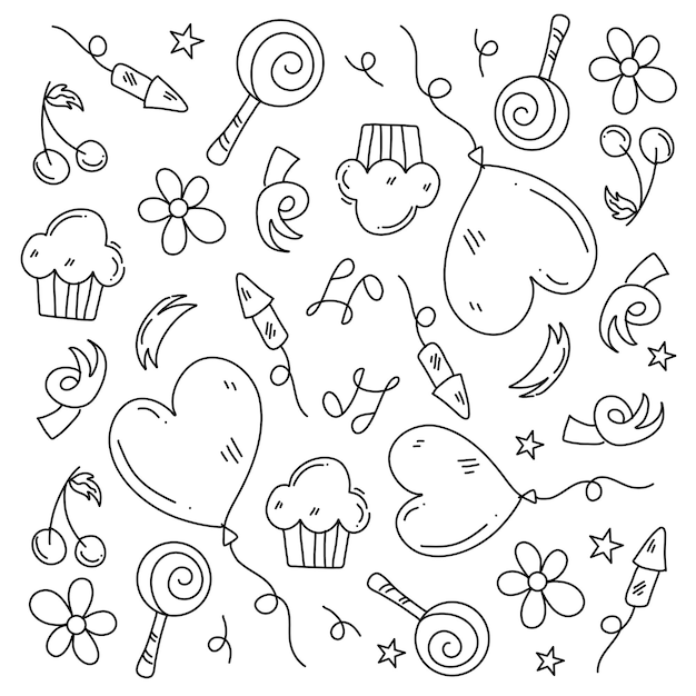 Birthday party set with line style vector design