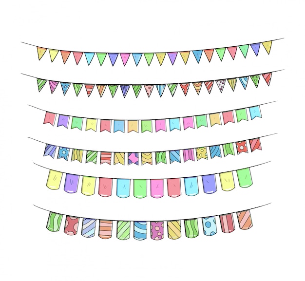 Birthday ribbon sets hand drawing colorful illustration