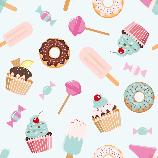 Birthday seamless pattern with sweets