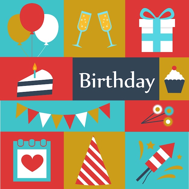 Birthday set vector icons flat design