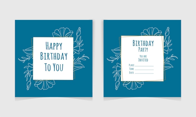 Birthday social media frame for line art with Leaves Element