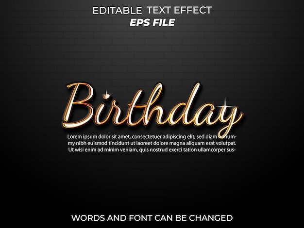 birthday text effect font editable typography 3d text vector template