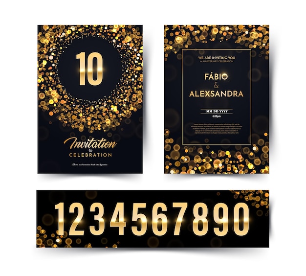 Birthday vector black paper luxury invitation double card with golden numbers collection wedding