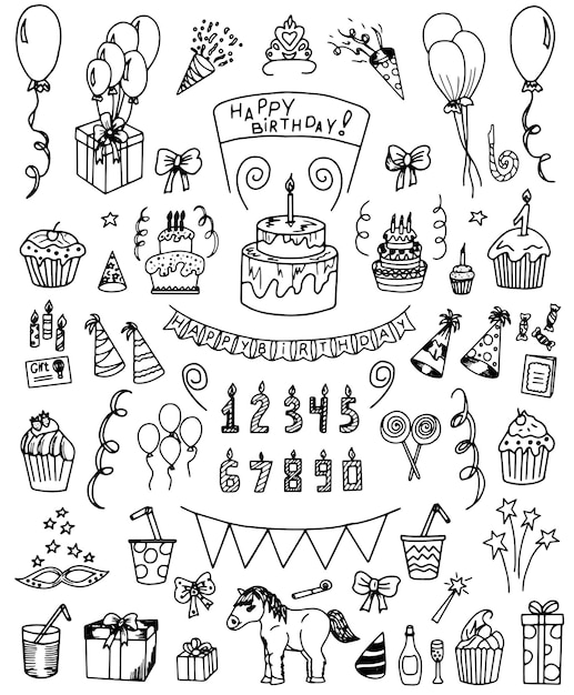 Birthday vector doodle set All objects are grouped easy to edit