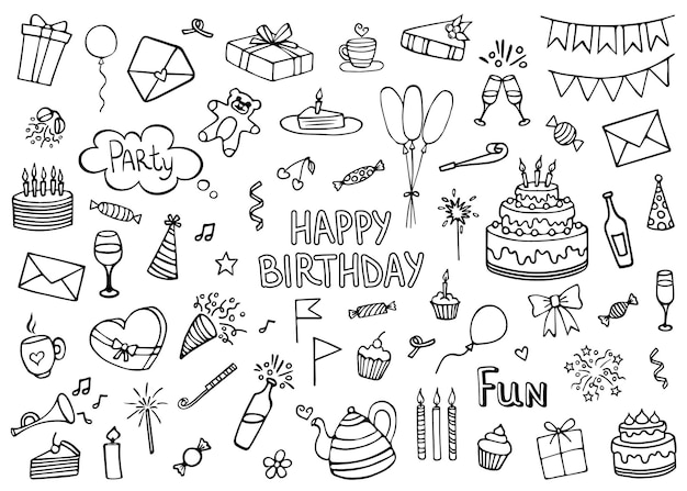 Birthday vector icon collection Festive cliparts set