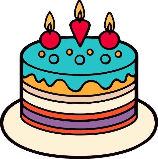 Birthday wedding tart cake with candle in flat color vector design in white background