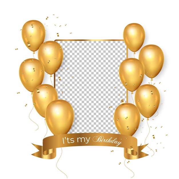 Birthday wish with Realistic  balloon golden balloon set with purple ribbon balloon PNG