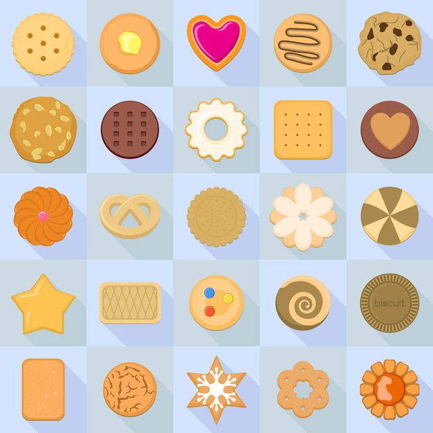 Biscuit icon set. Flat set of biscuit icons for web design