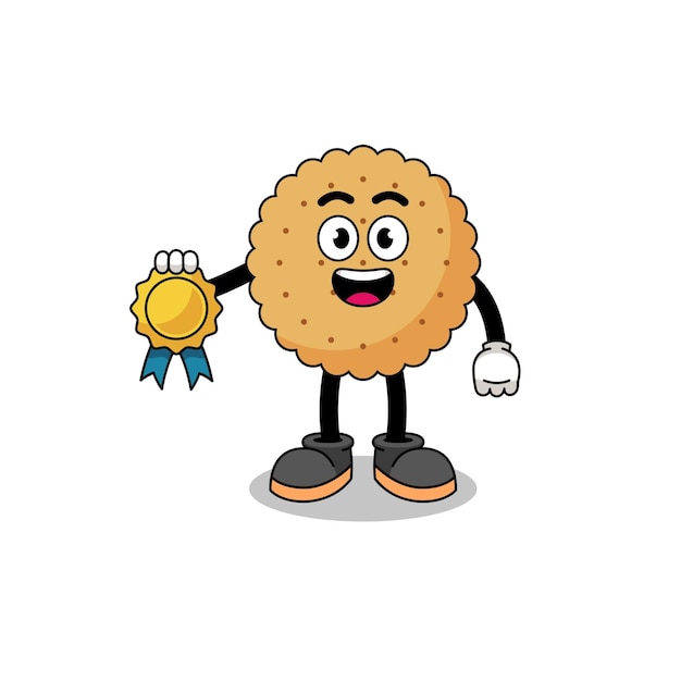 Biscuit round cartoon illustration with satisfaction guaranteed medal character design