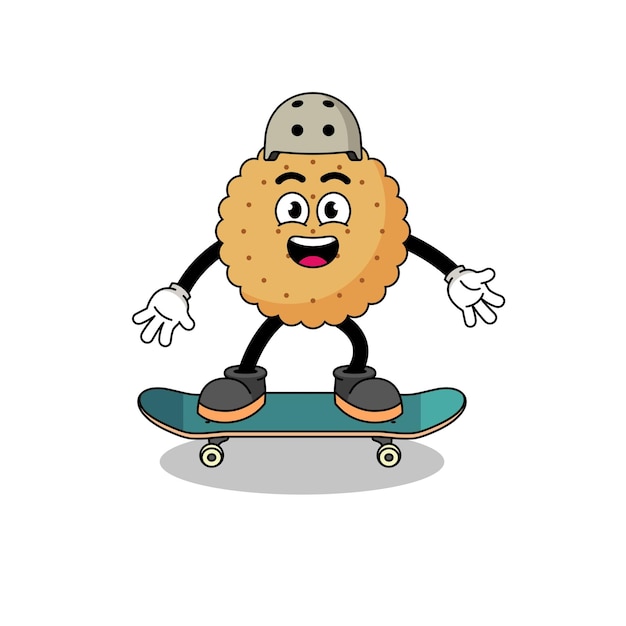 Biscuit round mascot playing a skateboard character design