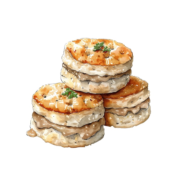 biscuits and gravy vector illustration in watercolor style