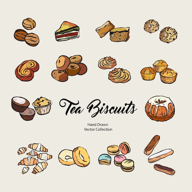 Biscuits isolated hand drawn set