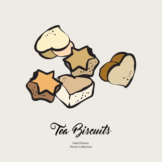 Biscuits stars and hearts isolated hand drawn vector line illustration in old style. Christmas biscuits, cookies for cooking logo, packaging design, cafe menu, banner, flayer, coffee shop retro style.