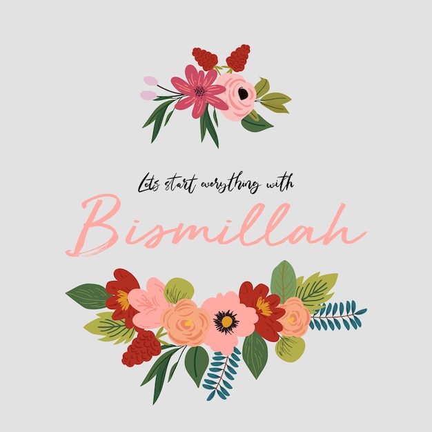 Bismillah typography with flowers