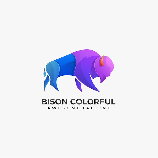 Bison Colorful Pose Illustration   Logo.