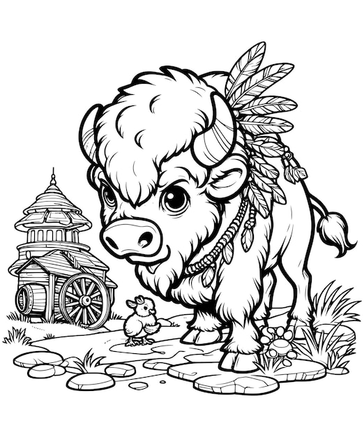 Bison coloring pages vector art and illustration