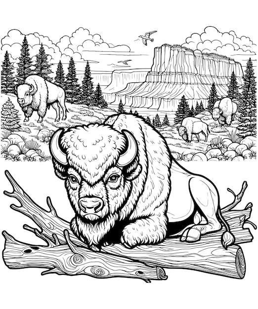 Bison coloring pages vector art and illustration