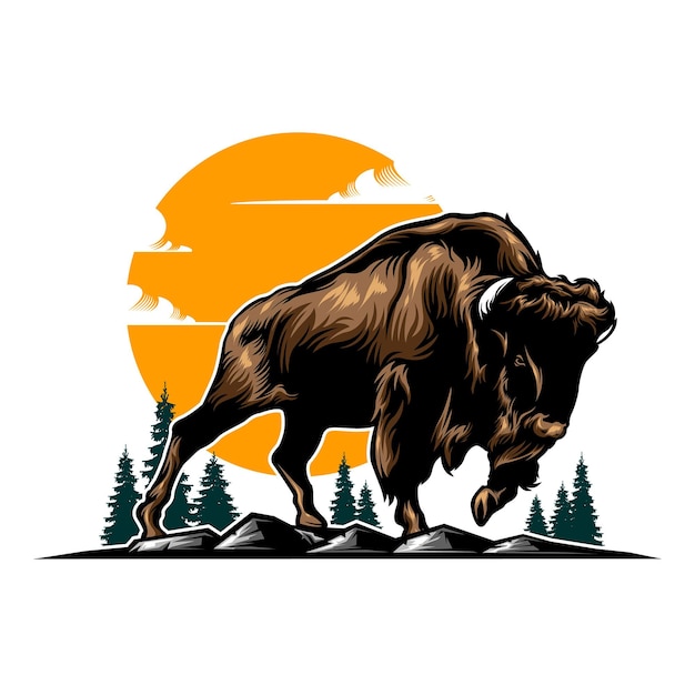 bison illustration with solid color